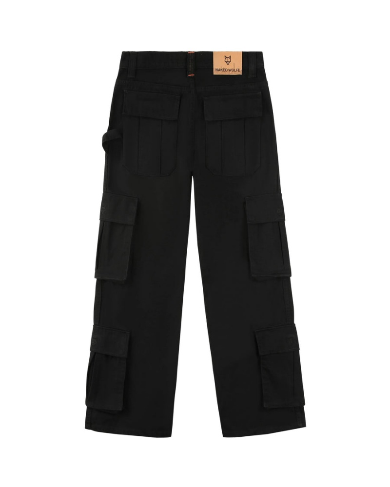 Pantaloni Naked Wolfe Baggy Pocket Cargo Barbati Negrii | QML4949LI