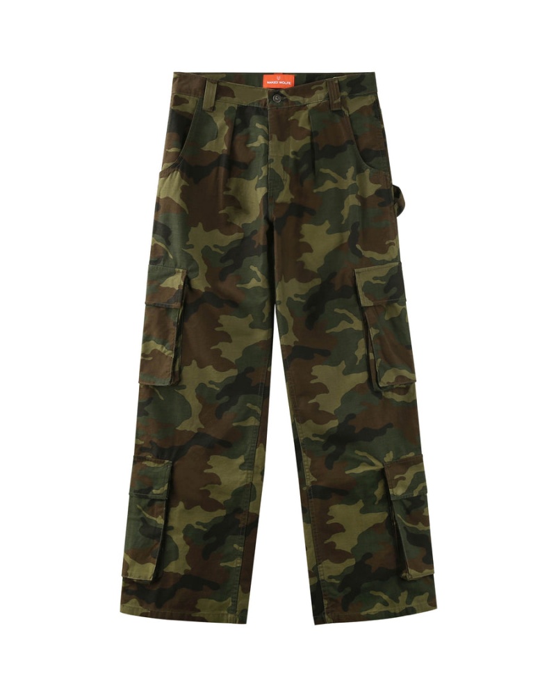 Pantaloni Naked Wolfe Baggy Pocket Cargo Barbati Verzi Negrii | SDD7137HK