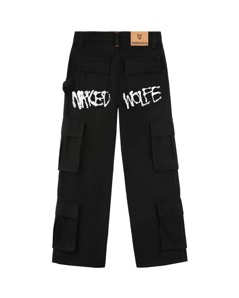 Pantaloni Naked Wolfe Baggy Pocket Cargo Logo Barbati Negrii | KTM5593EP