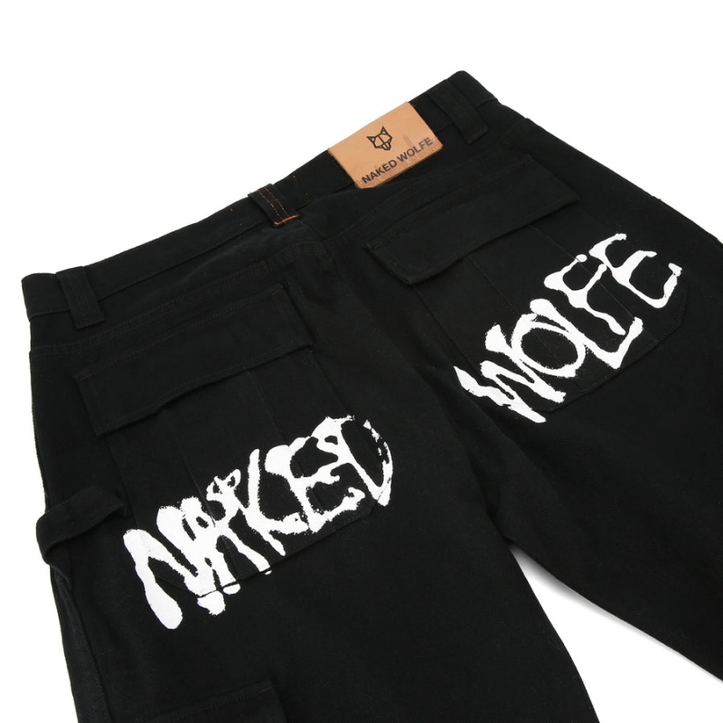 Pantaloni Naked Wolfe Baggy Pocket Cargo Logo Barbati Negrii | KTM5593EP