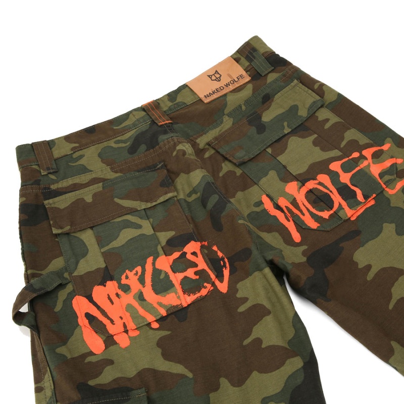 Pantaloni Naked Wolfe Baggy Pocket Cargo Logo Barbati Verzi Negrii | GBV8114TA